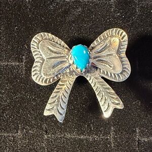 Silver Bow Ring with Turquoise Stone Accent